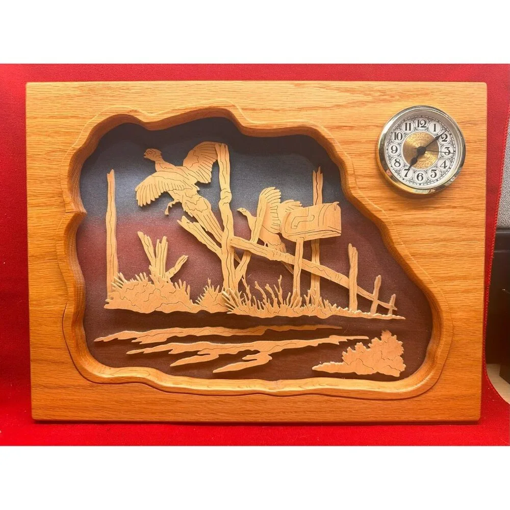 3D Woodland Scene Wall Clock Home Décor Wood No ID - It WORKS!